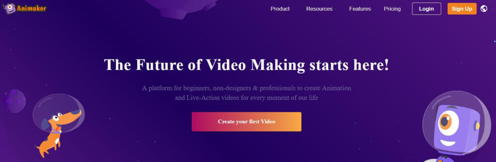 Animaker Home page-best AI animation software
