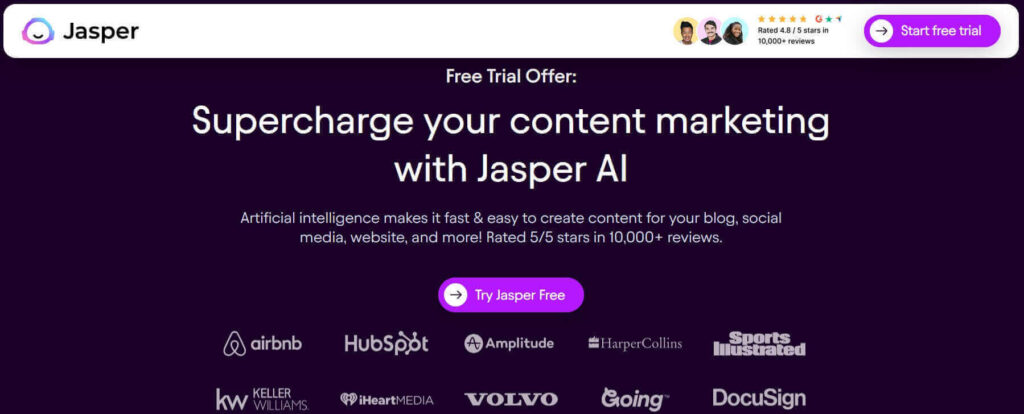 Jasper AI Home Page. The Best Jasper AI alternatives
