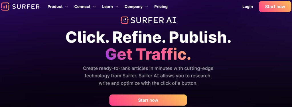 Surfer AI Home Page