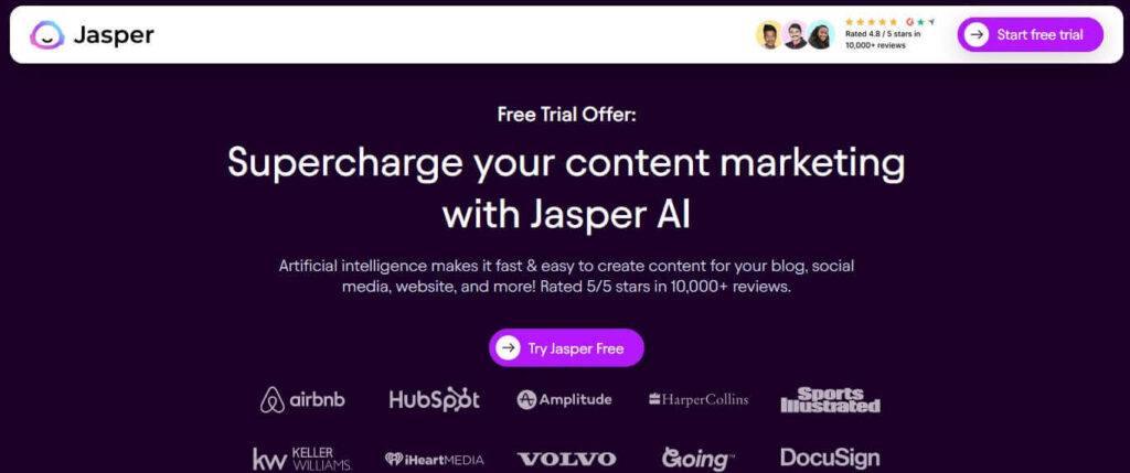 jasper.ai Home page