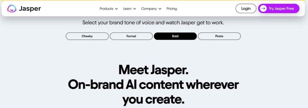 Jasper AI Home page