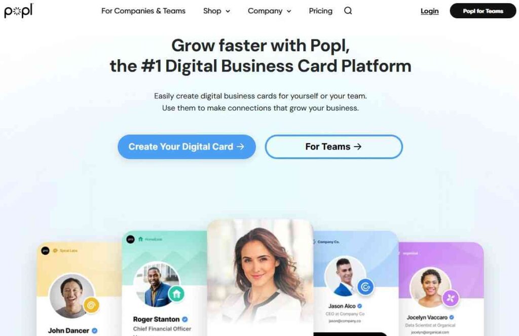 popl Home page. Best Digital Business Cards