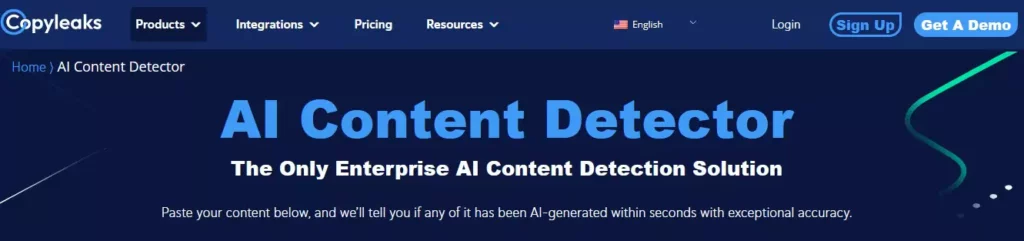 Copyleaks AI Content Detector webpage
