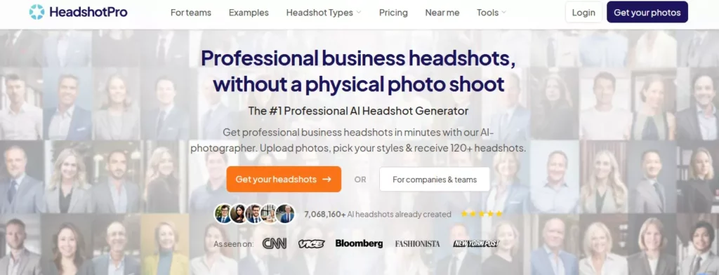 A screenshot showing HeadShotPro webpage. 